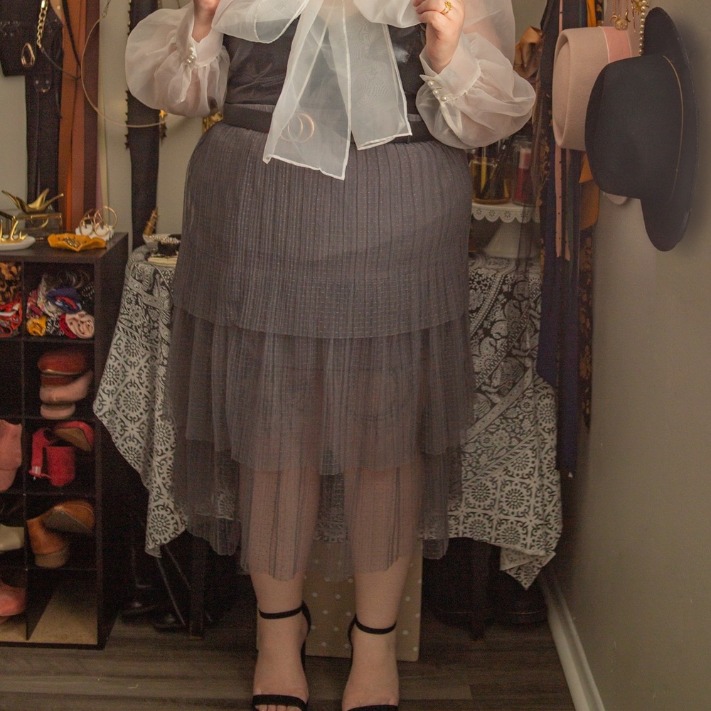 Wild Fable Grey Tiered Tulle Midi Skirt